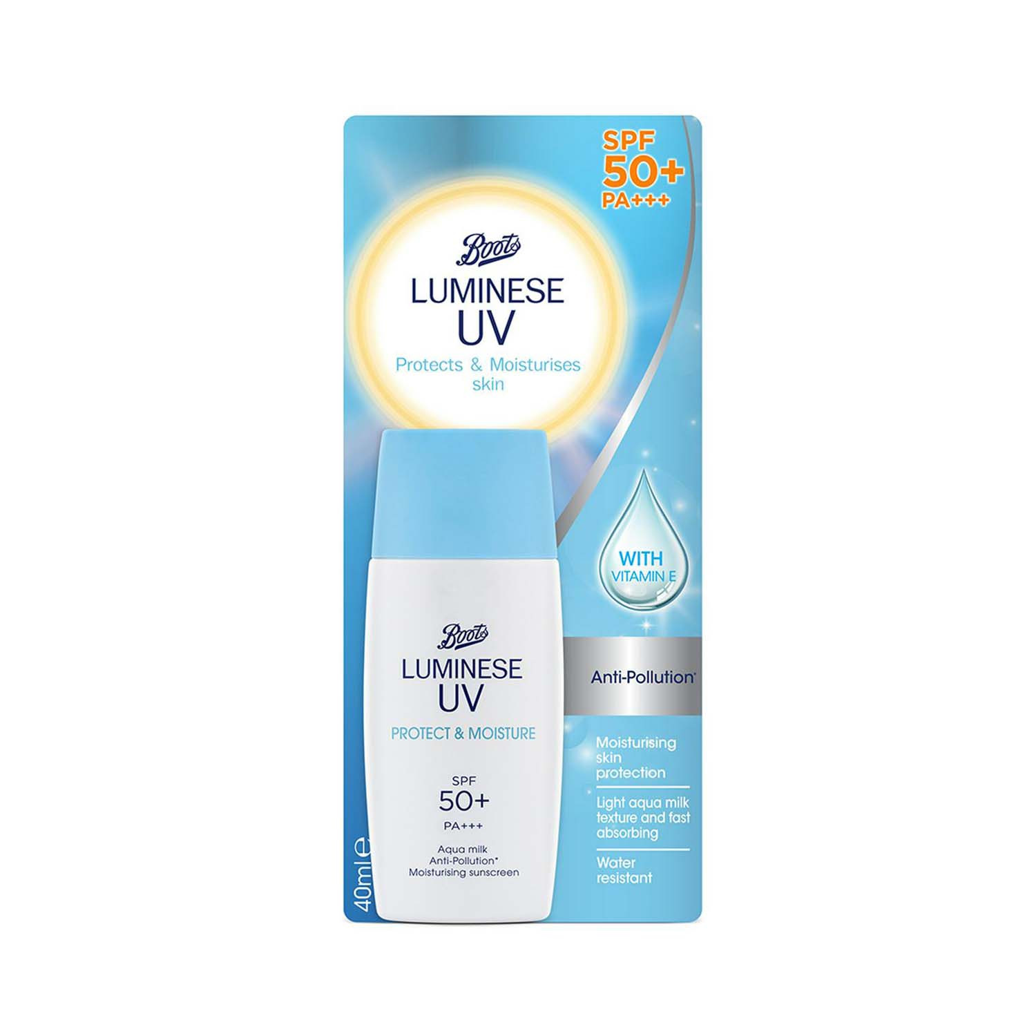 Picture of Boots Luminese UV Protect & Moisture Sunscreen 50+ 40ml