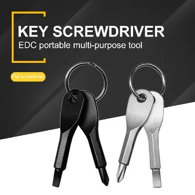 Picture of 1 Set Stainless Steel Mini EDC Multifunction Screwdriver Key Shape Slotted Screwdrivers Keychain Pocket Repair Tool