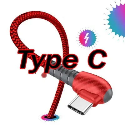 Picture of Type C - Durable 3A fast charging 90 degrees elbow charcoal pattern Charging Cable for Type C Port