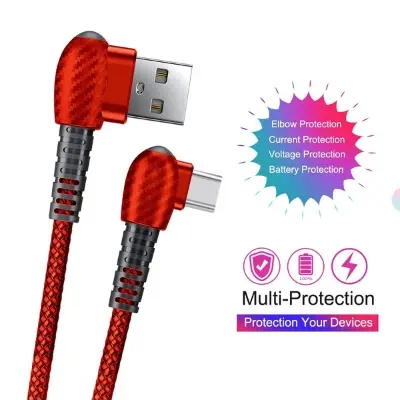 Picture of Type C - Durable 3A fast charging 90 degrees elbow charcoal pattern Charging Cable for Type C Port