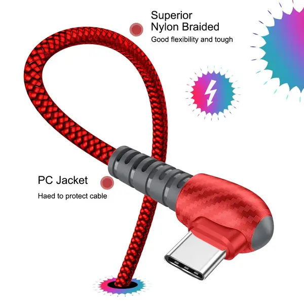 Picture of Type C - Durable 3A fast charging 90 degrees elbow charcoal pattern Charging Cable for Type C Port