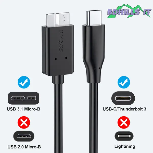 Picture of Portable HDD Data Cable 10 GBPS ThunderBolt Cable Micro B to Type C