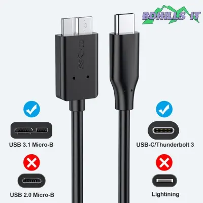 Picture of Portable HDD Data Cable 10 GBPS ThunderBolt Cable Micro B to Type C