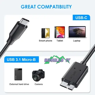 Picture of Portable HDD Data Cable 10 GBPS ThunderBolt Cable Micro B to Type C