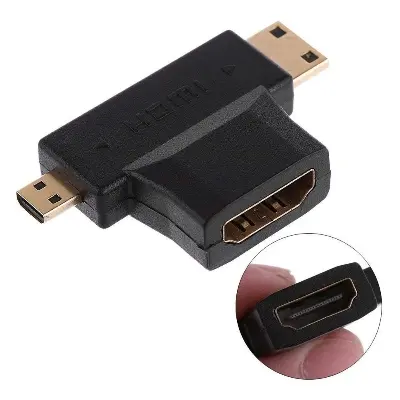 Picture of 3 in 1 HDMI Rotor- 3 in 1 T Shape HDMI Female to Mini & Micro HDMI Male 90 Degree Multi Adapter Converter-Hdmi Female to Mini & Micro- Alliance