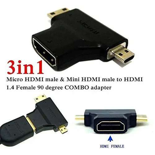 Picture of 3 in 1 HDMI Rotor- 3 in 1 T Shape HDMI Female to Mini & Micro HDMI Male 90 Degree Multi Adapter Converter-Hdmi Female to Mini & Micro- Alliance