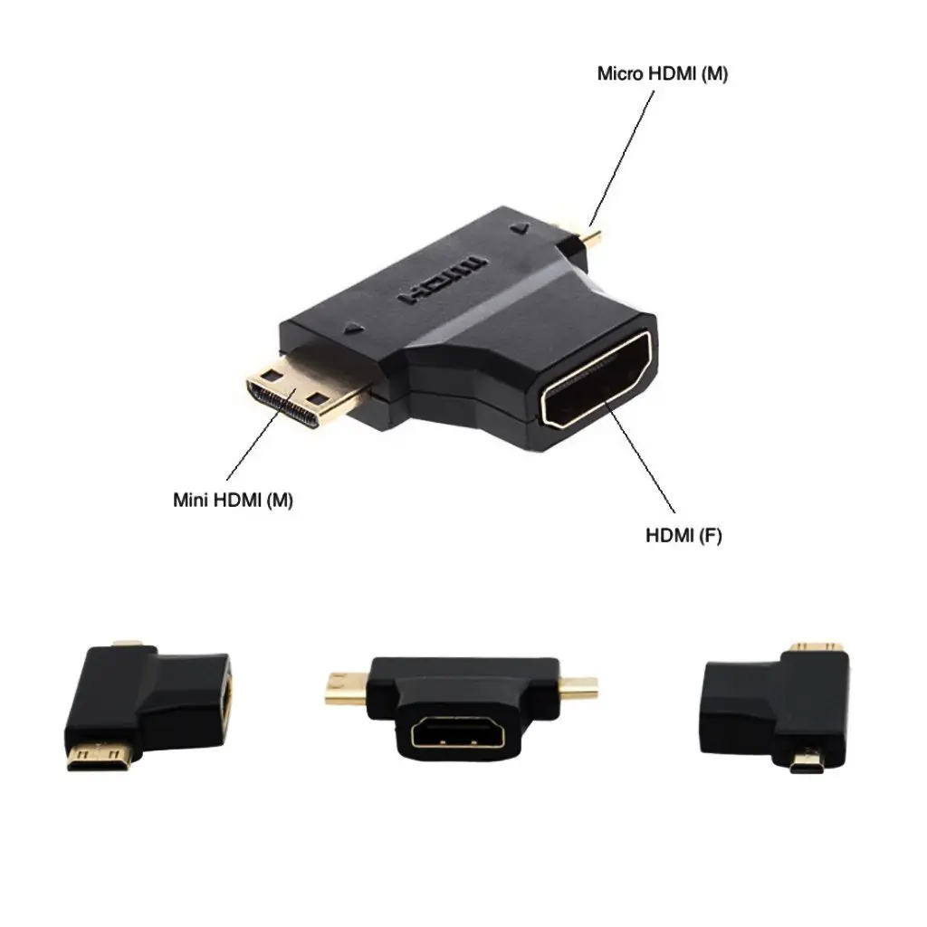 Picture of 3 in 1 HDMI Rotor- 3 in 1 T Shape HDMI Female to Mini & Micro HDMI Male 90 Degree Multi Adapter Converter-Hdmi Female to Mini & Micro- Alliance