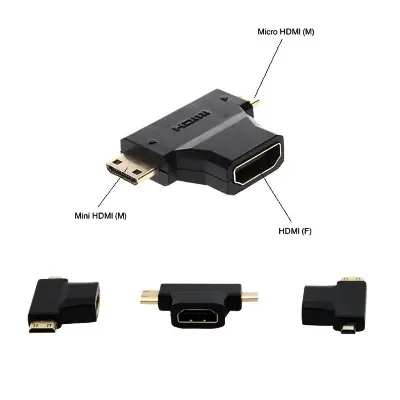 Picture of 3 in 1 HDMI Rotor- 3 in 1 T Shape HDMI Female to Mini & Micro HDMI Male 90 Degree Multi Adapter Converter-Hdmi Female to Mini & Micro- Alliance