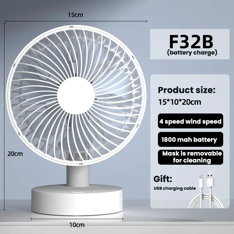 Picture of Rechargeable Fan F32B Desktop Fan Table Fan – 6 inch, 6 Blade, 1800Mah, 4 Wind Gear, low noise, 90 Degree Rotatable, USB Rechargeable, Compact Mini Fan Small Fan