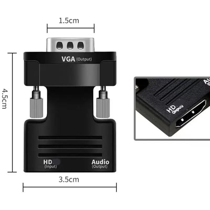 Picture of HDMI to VGA Converter - HDMI-compatible To VGA Converter With 3.5mm Audio Cable For PS4 PC Laptop TV Monitor Projector 1080P VGA Female To HD Male Adapt