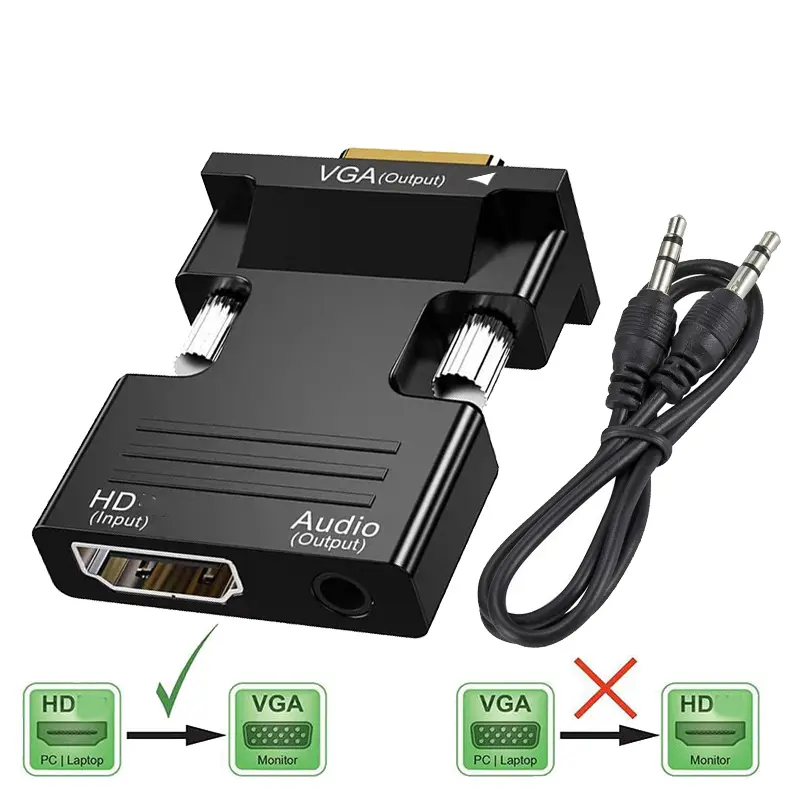 Picture of HDMI to VGA Converter - HDMI-compatible To VGA Converter With 3.5mm Audio Cable For PS4 PC Laptop TV Monitor Projector 1080P VGA Female To HD Male Adapt