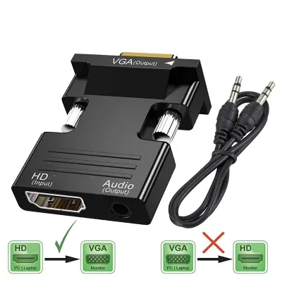 Picture of HDMI to VGA Converter - HDMI-compatible To VGA Converter With 3.5mm Audio Cable For PS4 PC Laptop TV Monitor Projector 1080P VGA Female To HD Male Adapt