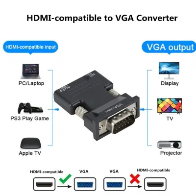 Picture of HDMI to VGA Converter - HDMI-compatible To VGA Converter With 3.5mm Audio Cable For PS4 PC Laptop TV Monitor Projector 1080P VGA Female To HD Male Adapt