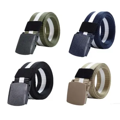 Picture of Striped Canvas Men's Belt Lightweight Hard Plastic Buckle Nylon Outdoor Sports Leisure Belt for Men 120cm