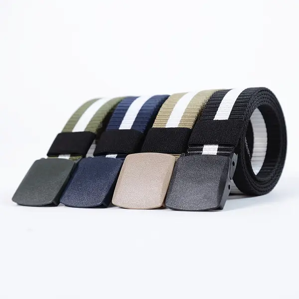 Picture of Striped Canvas Men's Belt Lightweight Hard Plastic Buckle Nylon Outdoor Sports Leisure Belt for Men 120cm