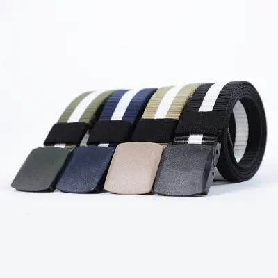 Picture of Striped Canvas Men's Belt Lightweight Hard Plastic Buckle Nylon Outdoor Sports Leisure Belt for Men 120cm