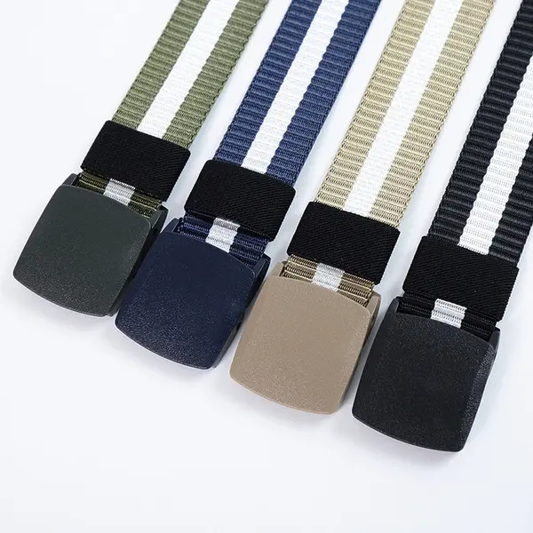 Picture of Striped Canvas Men's Belt Lightweight Hard Plastic Buckle Nylon Outdoor Sports Leisure Belt for Men 120cm