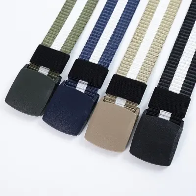 Picture of Striped Canvas Men's Belt Lightweight Hard Plastic Buckle Nylon Outdoor Sports Leisure Belt for Men 120cm