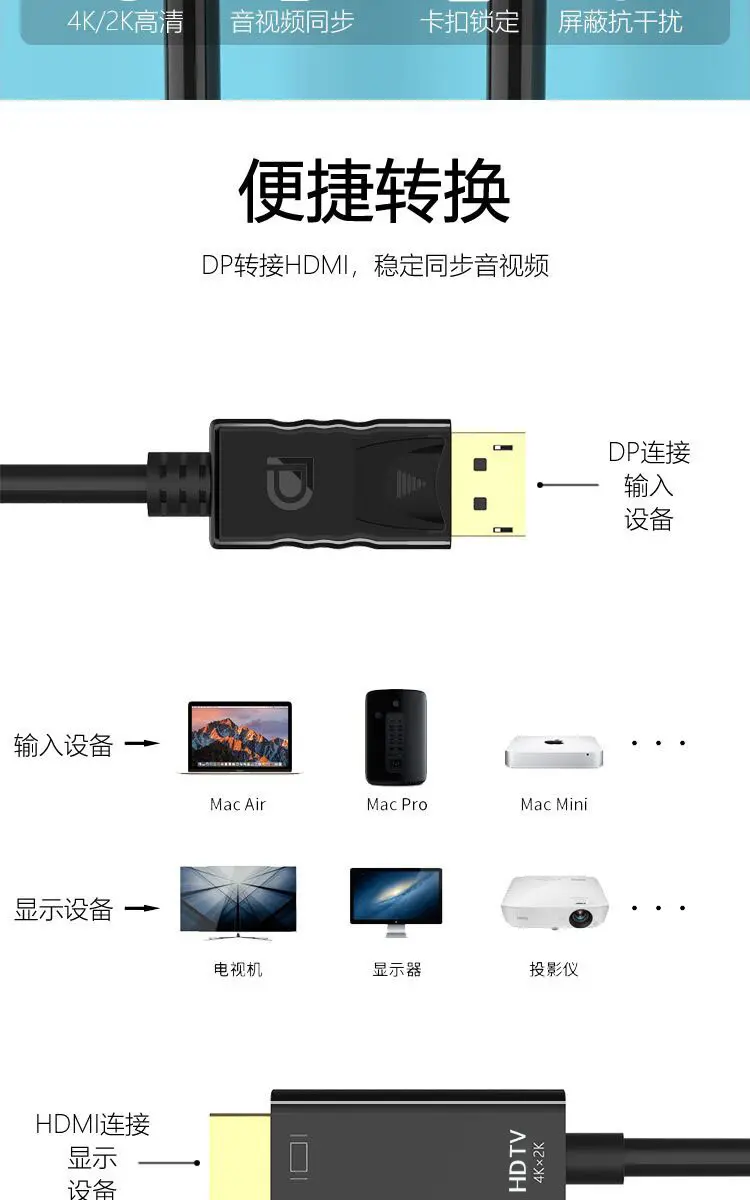 Picture of DP to HDMI Cable 1.8 Meter - 4k60hz or 1080p60Hz