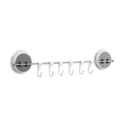 Picture of 6 Hooks Kitchen Wall Mounted Stainless Steel Cupboard Bathroom Utensil No Drill Hanging Rack Holder J-type Hook