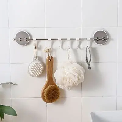 Picture of 6 Hooks Kitchen Wall Mounted Stainless Steel Cupboard Bathroom Utensil No Drill Hanging Rack Holder J-type Hook