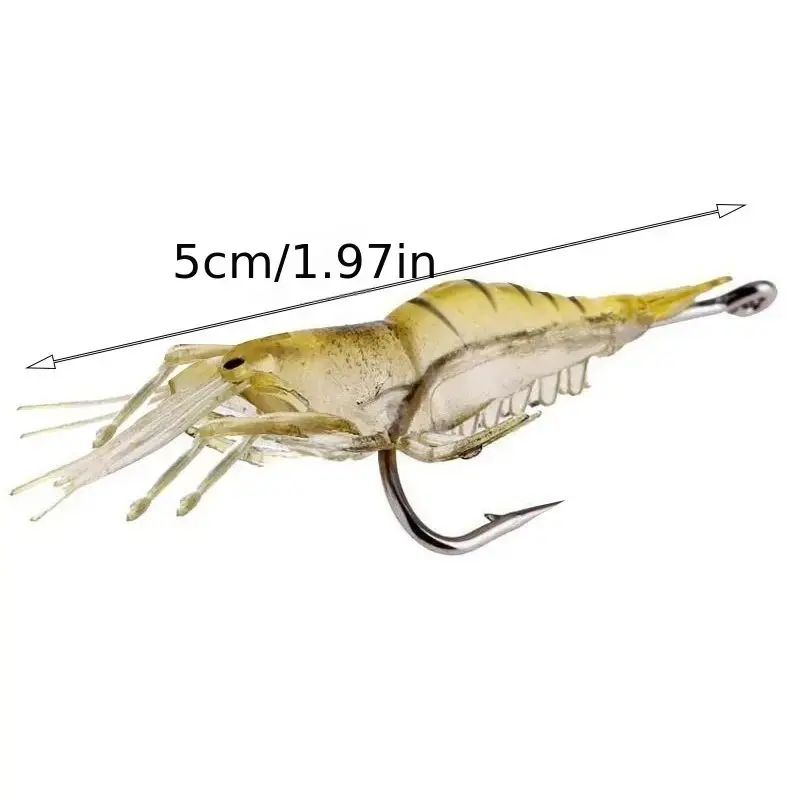 Picture of Lifelike Shrimp Fishing Lures, 5cm, Slow Sinking Soft Bait with Single Hook - Ideal for Bass, Trout, Salmon in Freshwater & Saltwater, Fishing Bait
