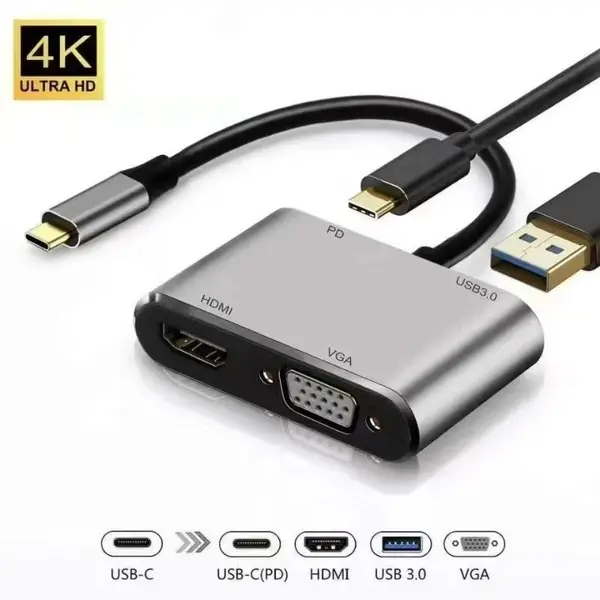 Picture of 4 in 1 Combo Video Conver |  Type C to VGA | Type C to HDMI | Type C-Video Adapters | Converter OTG USB Type-C to HDMI/VGA/USB 3.0/PD