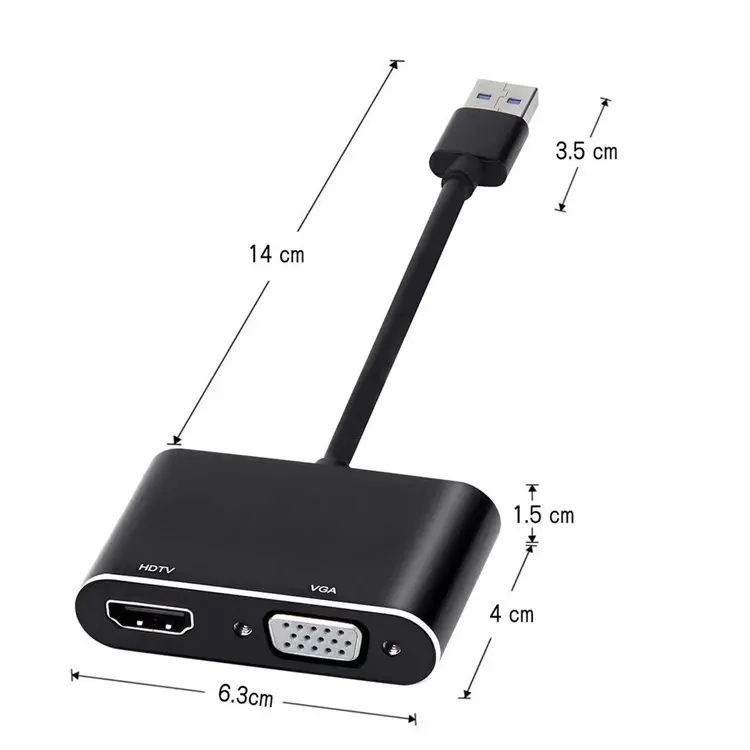 Picture of 2 in 1 USB 3.0 to HDMI VGA Adapter 1080P, Built-in Driver, Support HDMI VGA Sync Output for Windows 10/8 / 7 Only,  NOT Mac OS/Linux/Vista, USB to HDMI VGA HUB. (Black) ok