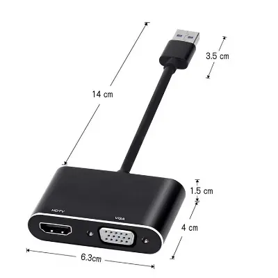 Picture of 2 in 1 USB 3.0 to HDMI VGA Adapter 1080P, Built-in Driver, Support HDMI VGA Sync Output for Windows 10/8 / 7 Only,  NOT Mac OS/Linux/Vista, USB to HDMI VGA HUB. (Black) ok