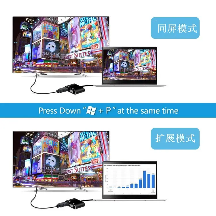 Picture of 2 in 1 USB 3.0 to HDMI VGA Adapter 1080P, Built-in Driver, Support HDMI VGA Sync Output for Windows 10/8 / 7 Only,  NOT Mac OS/Linux/Vista, USB to HDMI VGA HUB. (Black) ok