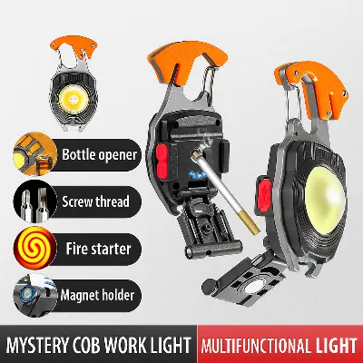 Picture of COB LED Keychain Flashlight, 800 Lumens Rechargeable Torch with 7 Modes, Built-in Lighter, Screwdriver, Whistle & Bottle Opener – Emergency Outdoor Camping Light