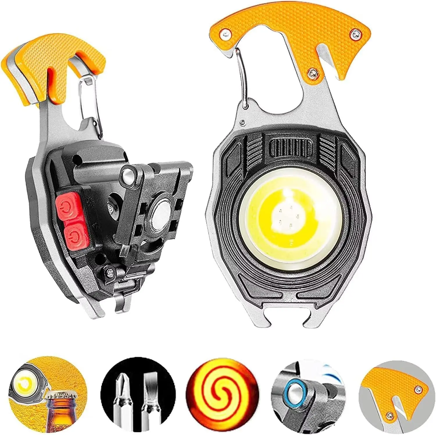 Picture of COB LED Keychain Flashlight, 800 Lumens Rechargeable Torch with 7 Modes, Built-in Lighter, Screwdriver, Whistle & Bottle Opener – Emergency Outdoor Camping Light