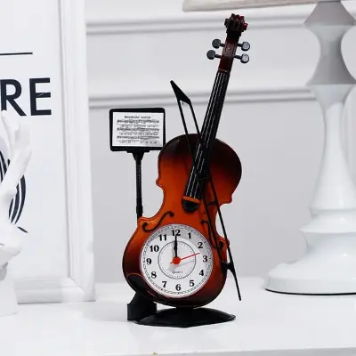 Picture of Elegant Violin-Themed Alarm Clock – Retro Handmade Desk Clock for Office, Bedroom & Gifts