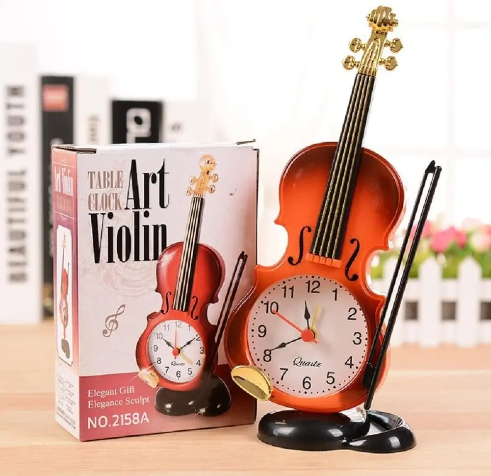 Picture of Elegant Violin-Themed Alarm Clock – Retro Handmade Desk Clock for Office, Bedroom & Gifts