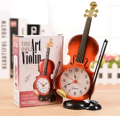 Picture of Elegant Violin-Themed Alarm Clock – Retro Handmade Desk Clock for Office, Bedroom & Gifts