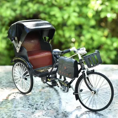 Picture of Vintage Alloy Rickshaw Model – Retro Three-Wheeled Shanghai Tricycle Miniature for Collectors & Home Office Decor