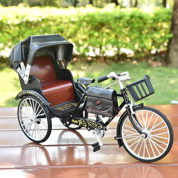Picture of Vintage Alloy Rickshaw Model – Retro Three-Wheeled Shanghai Tricycle Miniature for Collectors & Home Office Decor