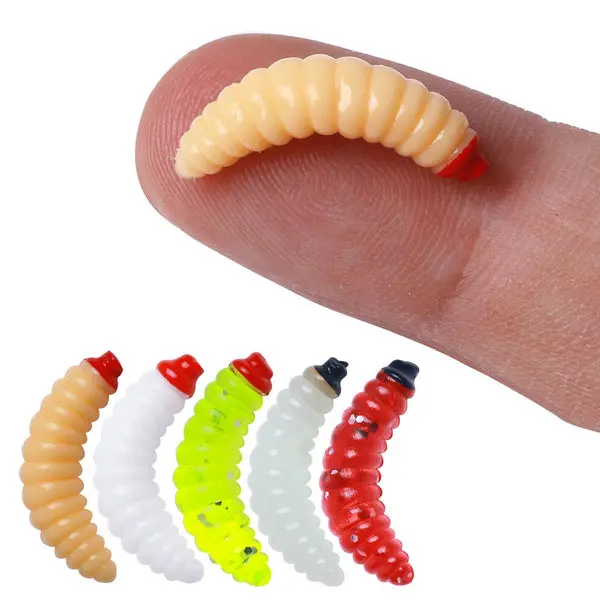 Picture of 50 Pieces 1inch Maggot Baits Bread Worm Fishing Lure Plastic Fresh Water Fishing Bait