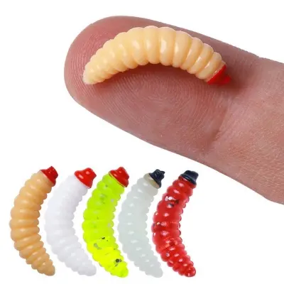 Picture of 50 Pieces 1inch Maggot Baits Bread Worm Fishing Lure Plastic Fresh Water Fishing Bait