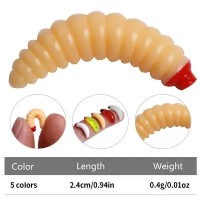 Picture of 50 Pieces 1inch Maggot Baits Bread Worm Fishing Lure Plastic Fresh Water Fishing Bait