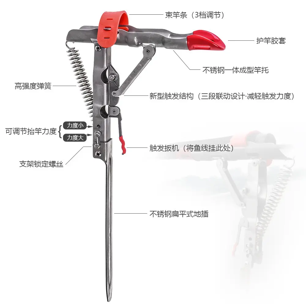 Picture of Leo the fourth generation automatic pole lifting bracket Fishing Rod mount Stainless Steel Rod Stand for Ground Support Brackets, Adjustable Fish Rod Holders for Bank Ground Fishing