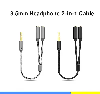 Picture of Braided 3.5mm earphone adapter cable 1-2 splitter extension cable 2-in -1 audio cable couple sharing cable