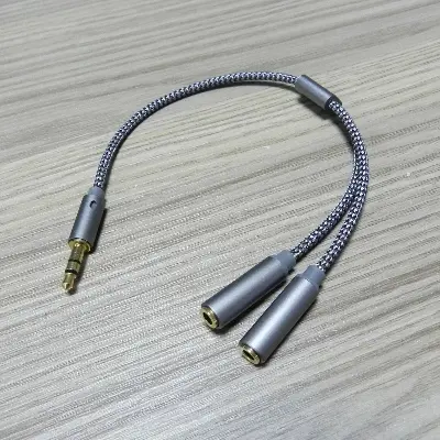 Picture of Braided 3.5mm earphone adapter cable 1-2 splitter extension cable 2-in -1 audio cable couple sharing cable