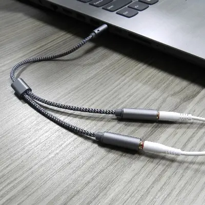 Picture of Braided 3.5mm earphone adapter cable 1-2 splitter extension cable 2-in -1 audio cable couple sharing cable
