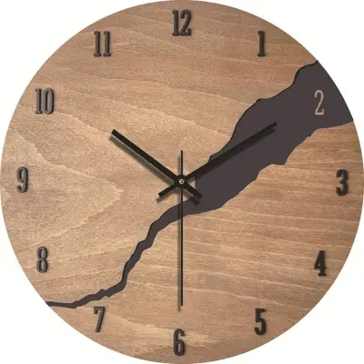 Picture of 11 Inch Wall Clock, Wood Material Silent Clocks, Battery Power Brown Color Round Clock Unique Design with an Analog Clock and Clack Crackfor Living Room, Bedroom, Office, Dining Room