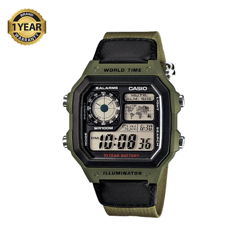 Picture of Casio World Time Illuminator Nylon Belt Watch AE-1200WHB-3BVDF