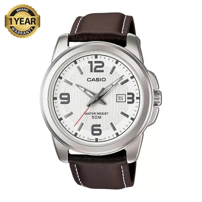 Picture of Casio Enticer Date Silver Leather Belt Watch MTP-1314L-7AVDF