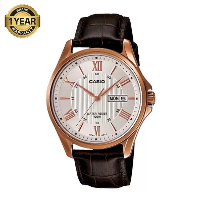 Picture of Casio MTP-1384L-7AVDF Enticer Day Date Rose Gold Leather Belt Watch