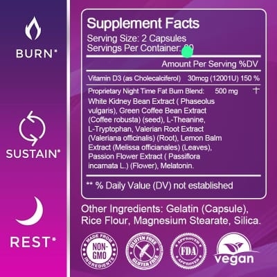 Picture of Bitami Night Time Slimming Fat Burner Capsules Support Weight Loss Appetite Suppression Powerful Boost Metabolism for Men and Women