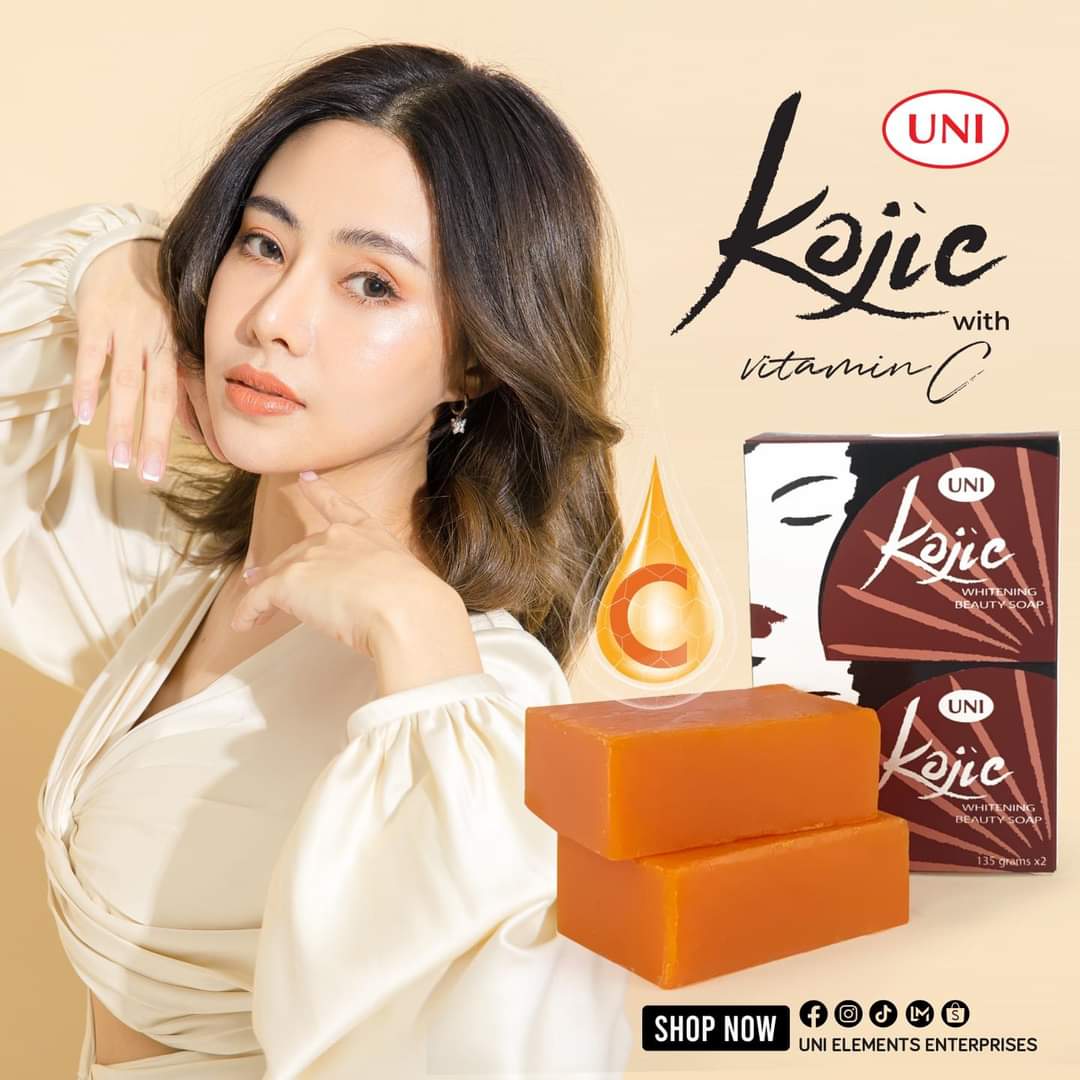 Picture of Kojic Whitening Soap with Vitamin C permanent whitening (Men & Women) face and body soap for instant result of popular Philippine's Uni brand 90 gm,  Lightening, Instant whitening, tan removal, pigmentation reducing soap bar